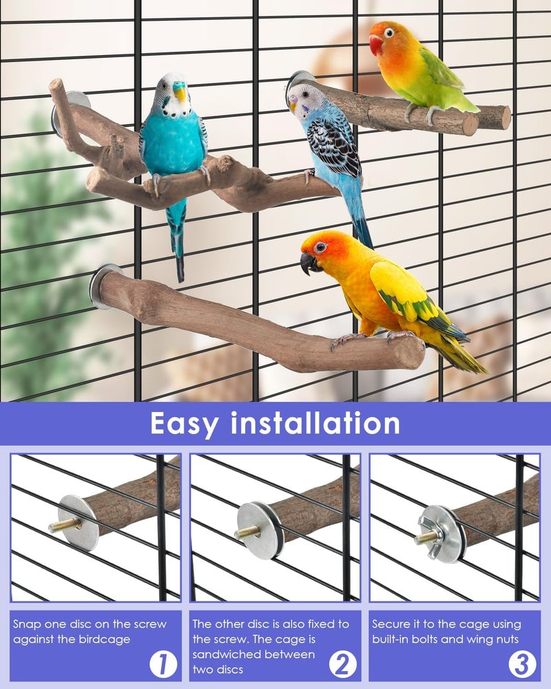 Bissap Bird Perch Stand 7PCS, Natural Grape Wood Pole Standing Parrot Cage Branch Paw Grinding Fork Parakeet Platform Hammock for Conures Budgies Finches Cockatiels Small Birds Exercise Training - Image 5